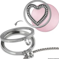 Amello Edelstahl Coin Herz 30mm Zirkonia weiß für Coinsfassung ESC525JW