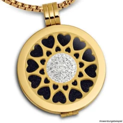 Amello Edelstahl Coin Herzblume vergoldet Zirkonia weiß Stahlschmuck ESC519YW