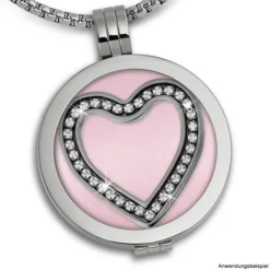 Amello Edelstahl Coin Herz 30mm Zirkonia weiß für Coinsfassung ESC525JW