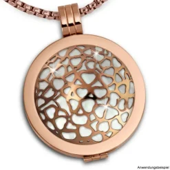 Amello Edelstahl Coin Herzen gewölbt rose für Fassung Stahlschmuck ESC526E