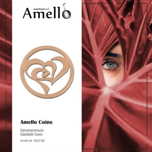 Amello Edelstahl Coin Herz in Herz rosegold Coinsfassung Stahlschmuck ESC516E