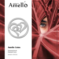 Amello Edelstahl Coin Herz in Herz silber für Coinsfassung Schmuck ESC516J