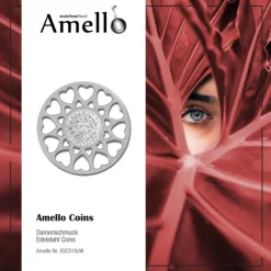 Amello Edelstahl Coin Herzblume Silber Zirkonia weiß Stahlschmuck ESC519JW