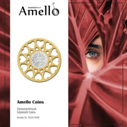 Amello Edelstahl Coin Herzblume vergoldet Zirkonia weiß Stahlschmuck ESC519YW