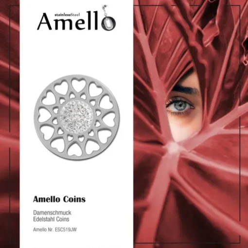 Amello Edelstahl Coin Herzblume Silber Zirkonia weiß Stahlschmuck ESC519JW