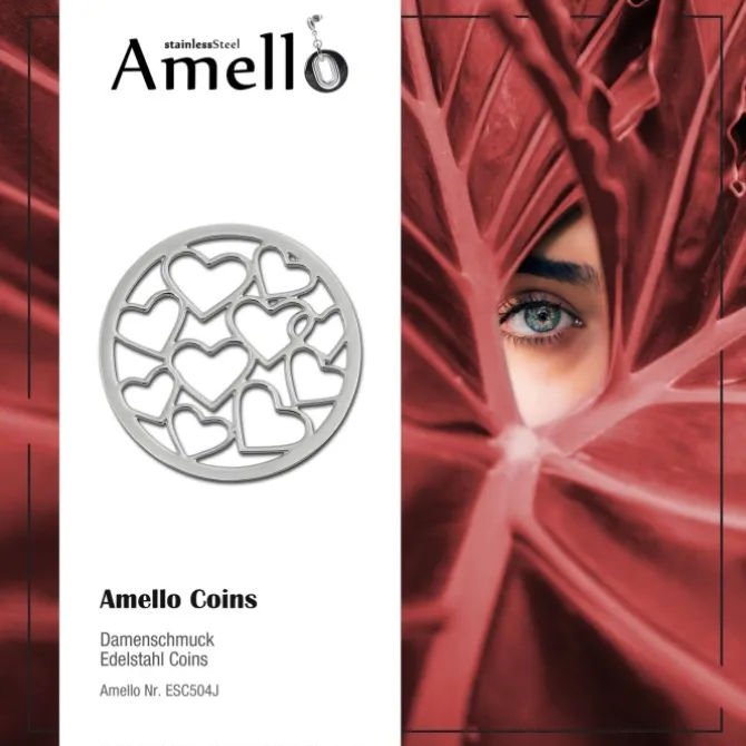 Amello Edelstahl Coin Herzen 30mm silber für Coinsfassung Schmuck ESC504J