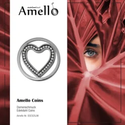 Amello Edelstahl Coin Herz 30mm Zirkonia weiß für Coinsfassung ESC525JW