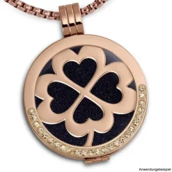 Amello Edelstahl Coin Kleeblatt rose für Coinsfassung Stahlschmuck ESC507E