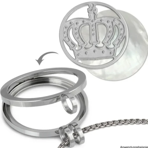 Amello Edelstahl Coin Krone silber für Coinsfassung Stahlschmuck ESC513J