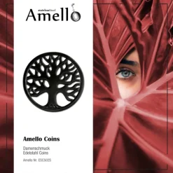 Amello Edelstahl Coin Lebensbaum geschwärzt Coinsfassung Stahlschmuck ESC502S