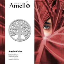 Amello Edelstahl Coin Lebensbaum silber für Coinsfassung Stahlschmuck ESC502J