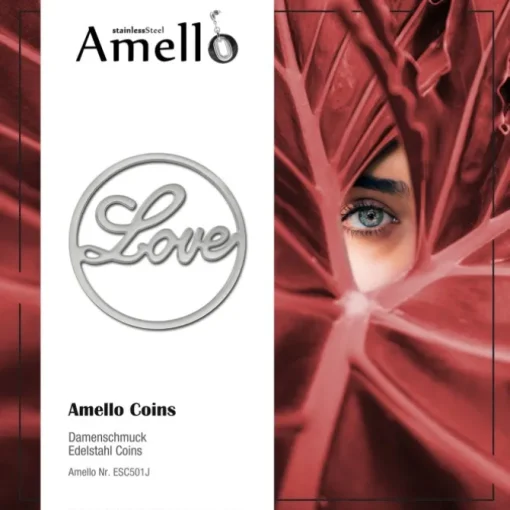 Amello Edelstahl Coin Love 30mm silber für Coinsfassung Stahlschmuck ESC501J