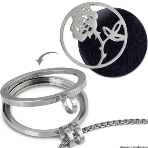 Amello Edelstahl Coin Rose 30mm silber für Coinsfassung Stahlschmuck ESC506J