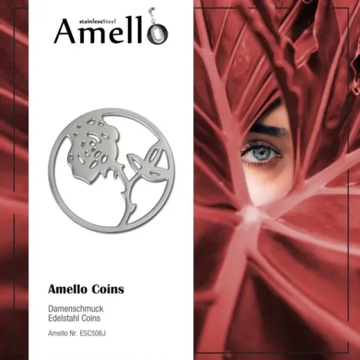 Amello Edelstahl Coin Rose 30mm silber für Coinsfassung Stahlschmuck ESC506J