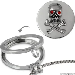 Amello Edelstahl Coin Totenkopf Silber Zirkonia rot Edelstahlschmuck ESC530J
