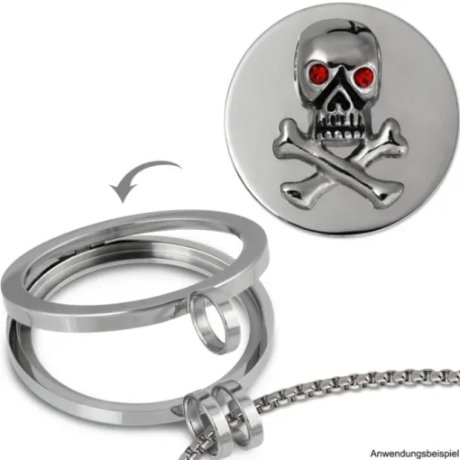 Amello Edelstahl Coin Totenkopf Silber Zirkonia rot Edelstahlschmuck ESC530J