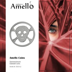 Amello Edelstahl Coin Totenkopf Silber für Coinsfassung Stahlschmuck ESC512J