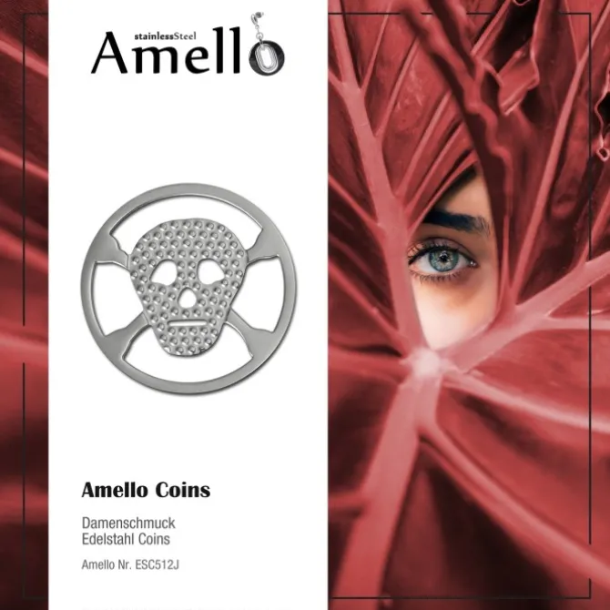 Amello Edelstahl Coin Totenkopf Silber für Coinsfassung Stahlschmuck ESC512J