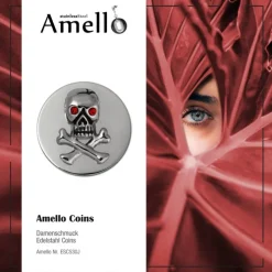 Amello Edelstahl Coin Totenkopf Silber Zirkonia rot Edelstahlschmuck ESC530J