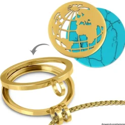 Amello Edelstahl Coin Weltkugel gold für Coinsfassung Stahlschmuck ESC517Y