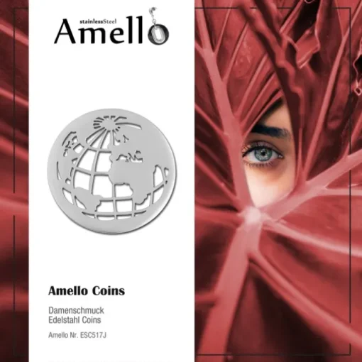 Amello Edelstahl Coin Weltkugel silber für Coinsfassung Stahlschmuck ESC517J