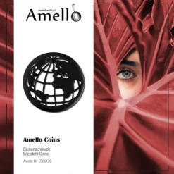 Amello Edelstahl Coin Weltkugel schwarz für Coinsfassung Stahlschmuck ESC517S