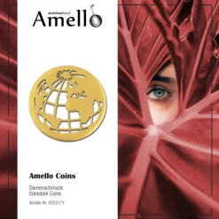 Amello Edelstahl Coin Weltkugel gold für Coinsfassung Stahlschmuck ESC517Y