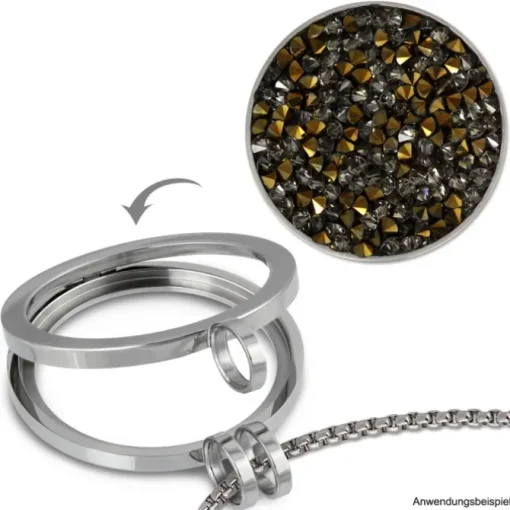 Amello Edelstahl Coin Zirkonia grau/gold Coinsfassung Stahlschmuck ESC302K