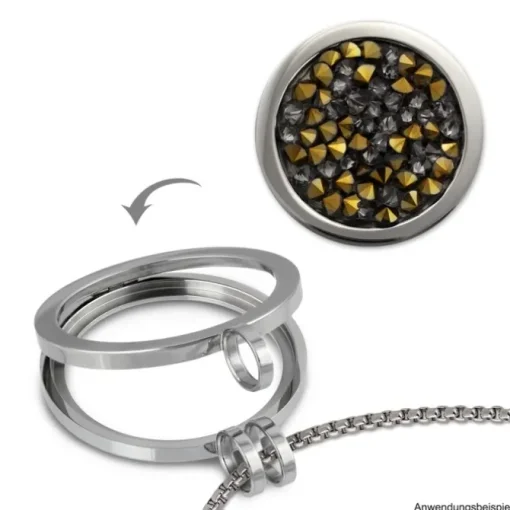Amello Edelstahl Coin Zirkonia grau/gold 25mm Edelstahlschmuck ESC351K
