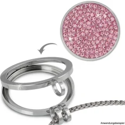 Amello Edelstahl Coin Zirkonia rosa für Coinsfassung Edelstahlschmuck ESC301A