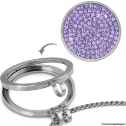 Amello Edelstahl Coin Zirkonia lila für Coinsfassung Edelstahlschmuck ESC301V