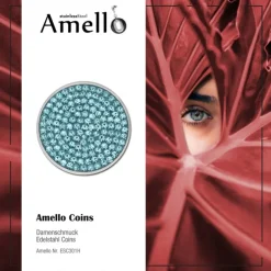 Amello Edelstahl Coin Zirkonia hellblau Coinsfassung Edelstahlschmuck ESC301H