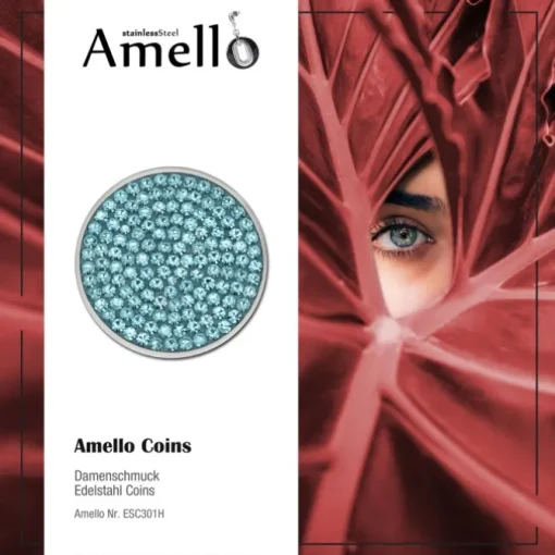 Amello Edelstahl Coin Zirkonia hellblau Coinsfassung Edelstahlschmuck ESC301H