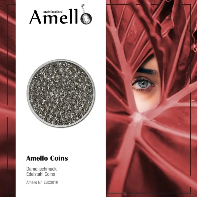 Amello Edelstahl Coin Zirkonia grau für Coinsfassung Edelstahlschmuck ESC301K