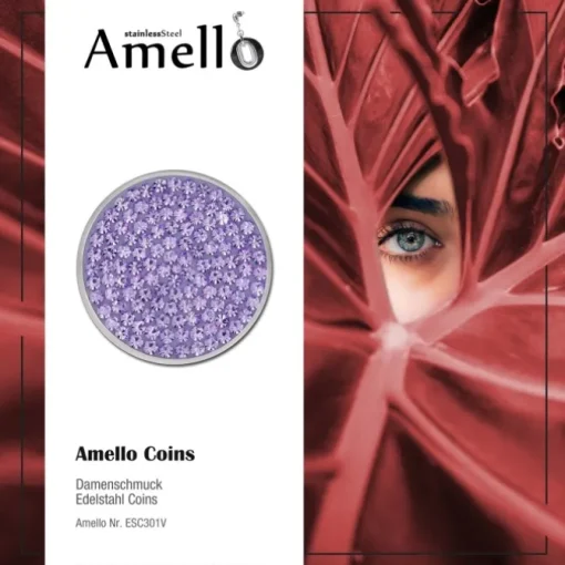 Amello Edelstahl Coin Zirkonia lila für Coinsfassung Edelstahlschmuck ESC301V