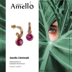 Amello Edelstahl Creole rosegold Zirkonias Zirkonia fuchsia ESOS51P