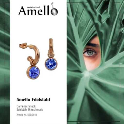 Amello Edelstahl Creole rosegold Zirkonias Zirkonia blau ESOS51B