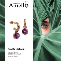 Amello Edelstahl Creole rosegold Zirkonias Zirkonia flieder ESOS51F