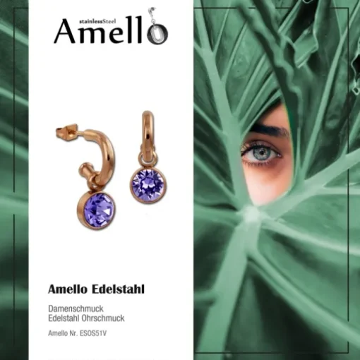 Amello Edelstahl Creole rosegold Zirkonias Zirkonia lila ESOS51V