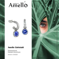 Amello Edelstahl Creole Zirkonias Zirkonia blau Ohrring ESOS02B