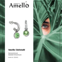 Amello Edelstahl Creole Zirkonias Zirkonia hellgrün Ohrring ESOS02L