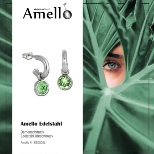 Amello Edelstahl Creole Zirkonias Zirkonia hellgrün Ohrring ESOS02L