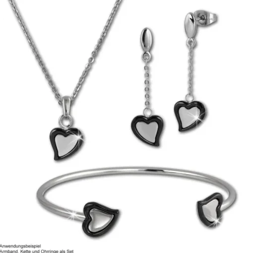 Amello Edelstahl Keramik Armreifen Herz schwarz Damen Stahlschmuck ESAX26S5