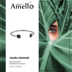Amello Edelstahl Keramik Armreifen Kleeblatt schwarz Damen Stahlschmuck ESAX25S5