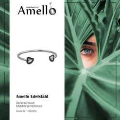 Amello Edelstahl Keramik Armreifen Herz schwarz Damen Stahlschmuck ESAX26S5