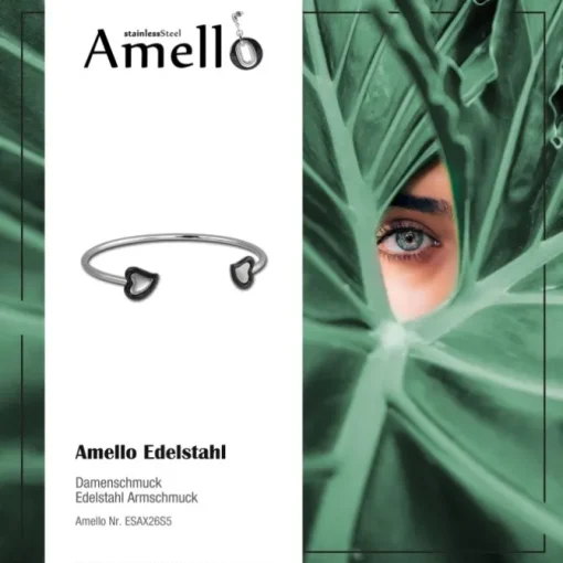 Amello Edelstahl Keramik Armreifen Herz schwarz Damen Stahlschmuck ESAX26S5