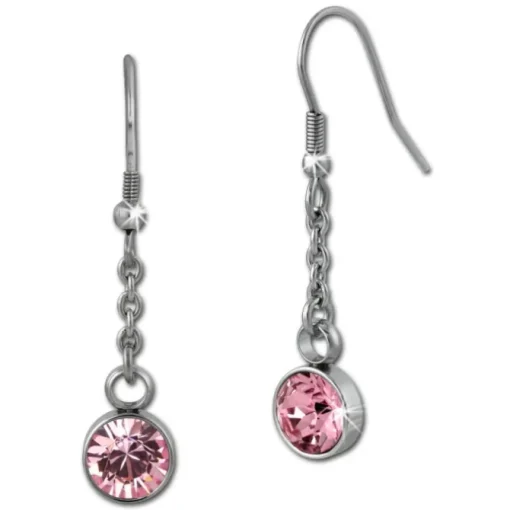 Amello Edelstahl Ohrhänger rund Zirkonias rosa Ohrring ESOS06A
