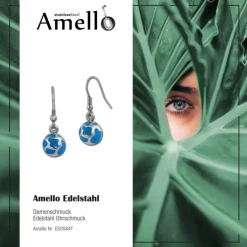 Amello Edelstahl Ohrhänger Kugel mit Emaille türkis Ohrring ESOS84T
