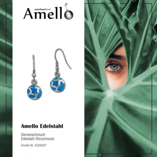 Amello Edelstahl Ohrhänger Kugel mit Emaille türkis Ohrring ESOS84T