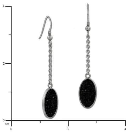 Amello Edelstahl Ohrhänger Oval Zirkonia Kristalle schwarz Ohrring ESOS09S
